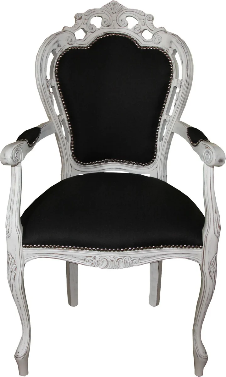 Baroque luxury dining room chair with armrests black / antique white - designer chair - luxury quality