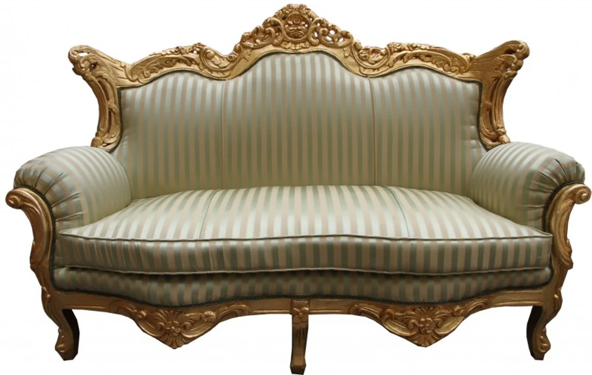 Baroque 2-seater sofa Master jade green / beige / gold - living room couch furniture lounge
