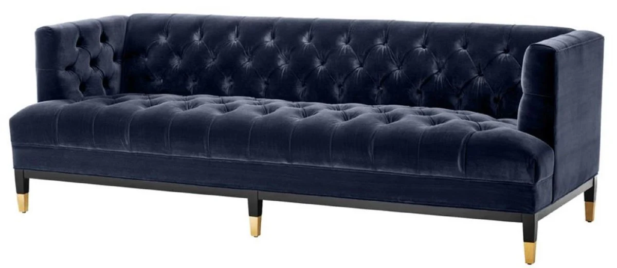 Luxury living room sofa midnight blue / black / brass 230 x 85 x H. 79 cm - Chesterfield velvet sofa