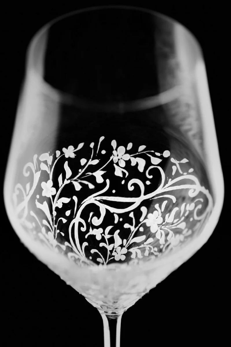 Luxury white wine glass set of 6 white Ø 8.6 x H. 22.4 cm - handmade & hand-painted wine glasses - hotel & restaurant accessories - luxury quality