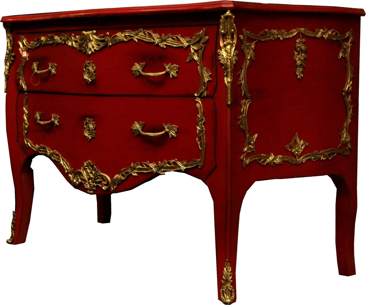 Baroque chest of drawers red / gold antique style 130 cm - handmade from solid wood - limited edition