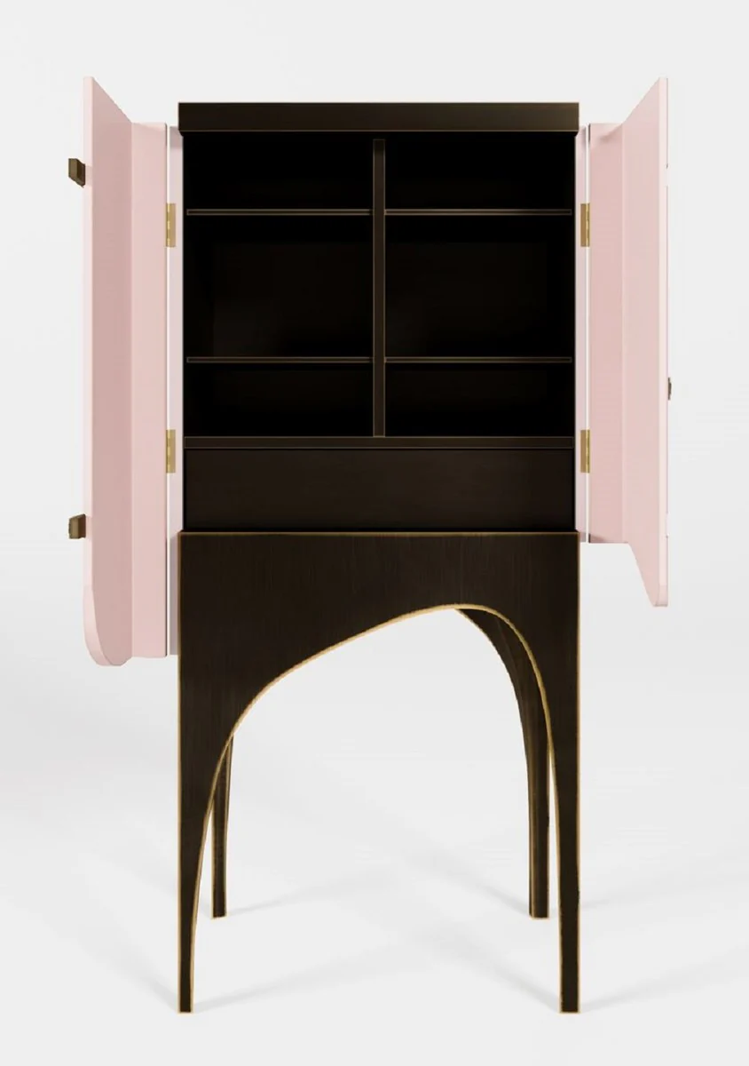 Luxury bar cabinet pink / black / brass 48 x H. 134 cm - solid wood wine cabinet with 2 doors - bar furniture - hotel furniture - luxury furniture