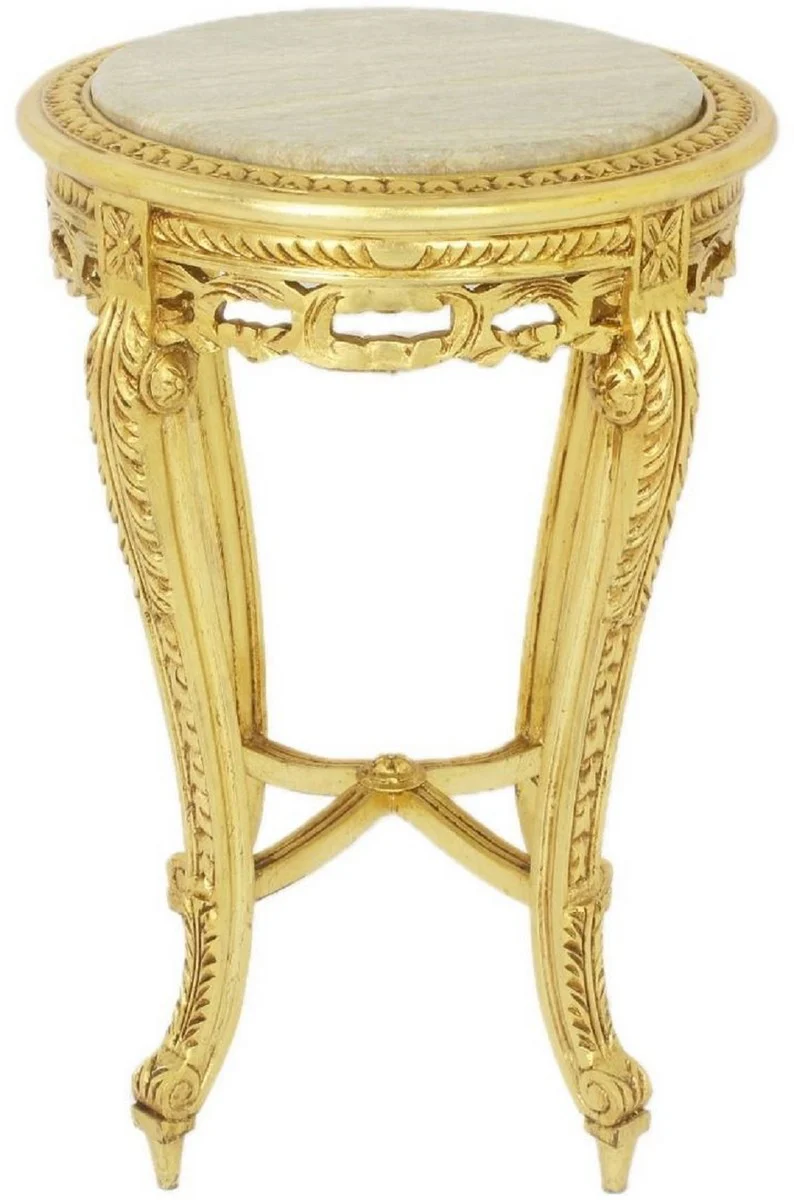 Baroque side table with marble top gold / cream Ø 40 x H. 60 cm - Round antique style table - Baroque living room furniture