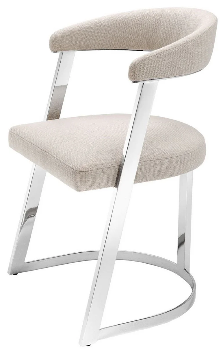 Designer chair with armrests natural color / silver 53.5 x 49 x H. 78 cm - dining room chair - office chair - designer furniture