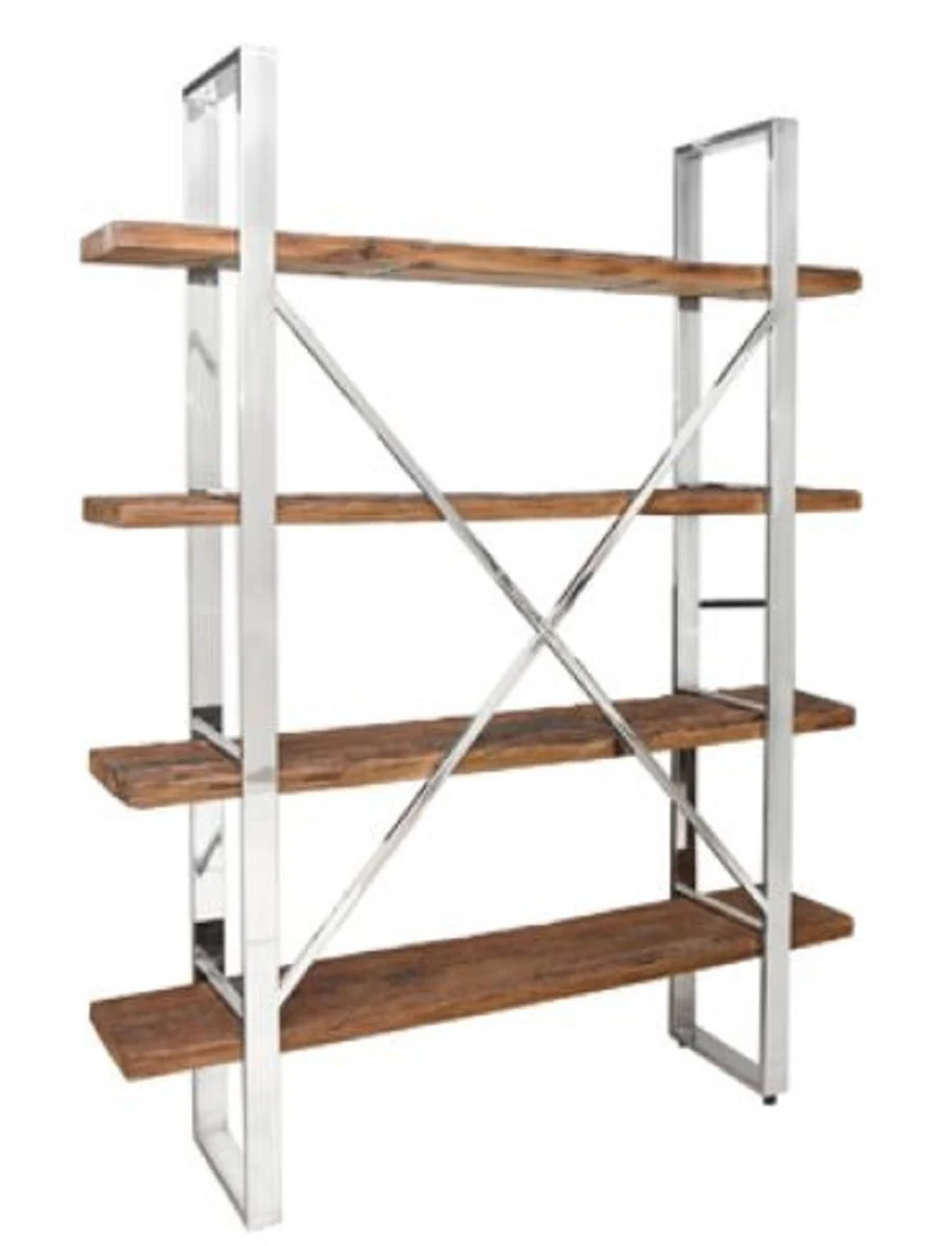 Luxury shelf cabinet silver / brown 152 x 35.5 x H. 198 cm - bookcase living room cabinet