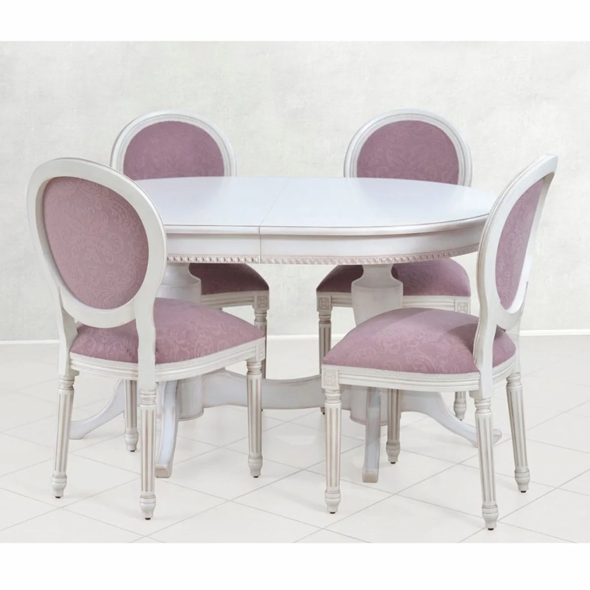 Luxury Baroque Dining Room Set Purple / White / Beige - Baroque Furniture