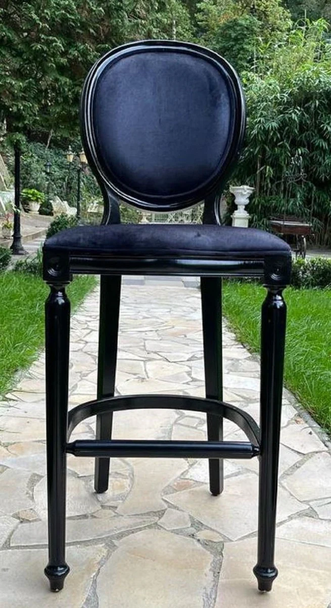 Baroque bar chair black - magnificent baroque style solid wood bar stool with elegant velvet fabric - baroque bar furniture