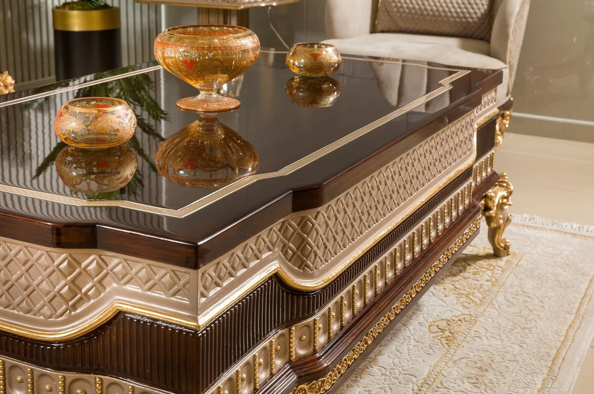 Luxury Baroque Coffee Table Dark Brown / Gray / Gold 156 cm - Baroque Furniture
