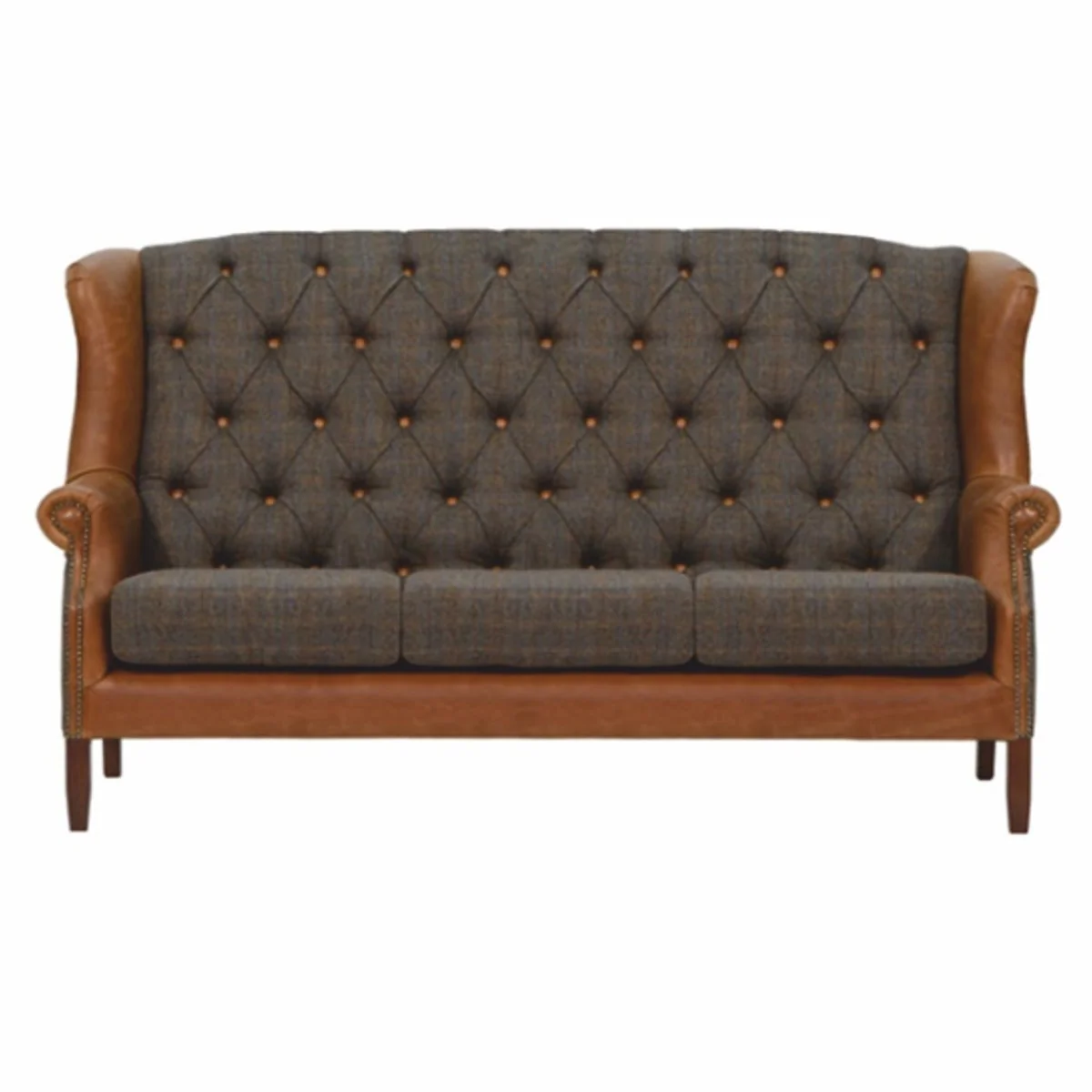 Luxury Chesterfield 3 seater sofa gray / brown / dark brown 183 cm