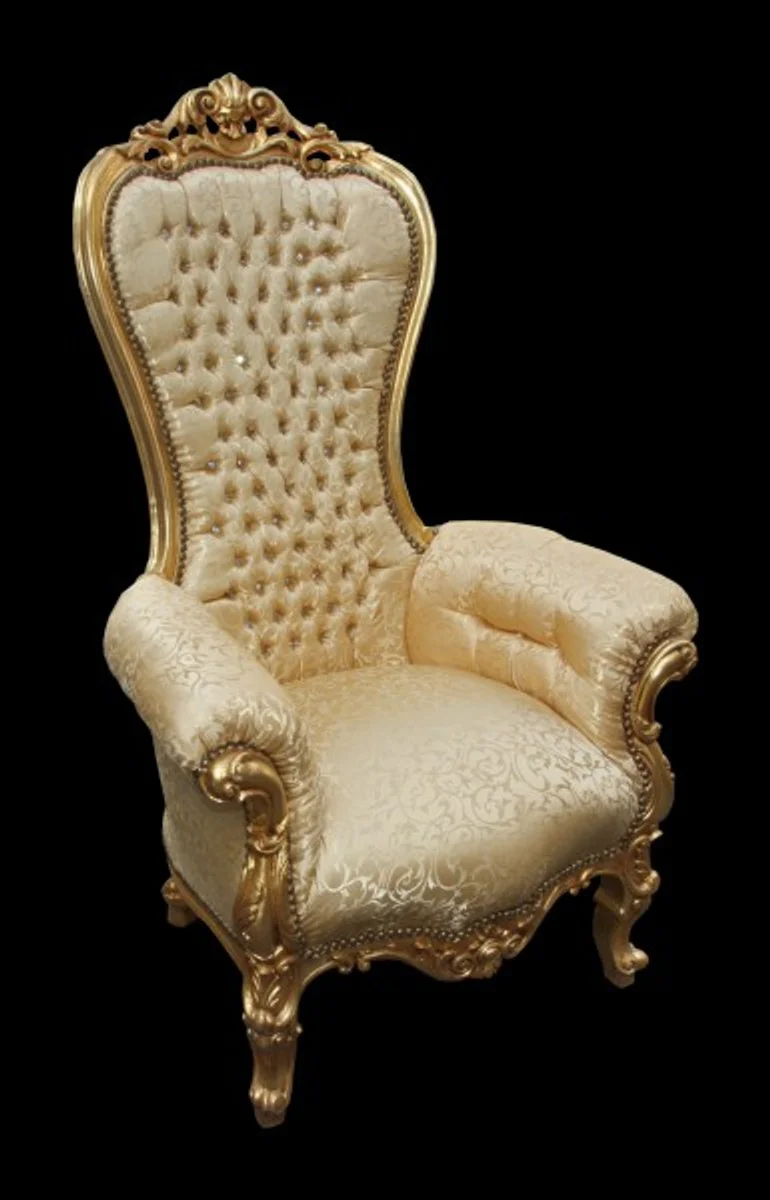 Baroque Throne Chair Majestic Medium Gold Pattern / Gold with Bling Bling Glitter Stones - Giant Chair - Throne Chair Tron