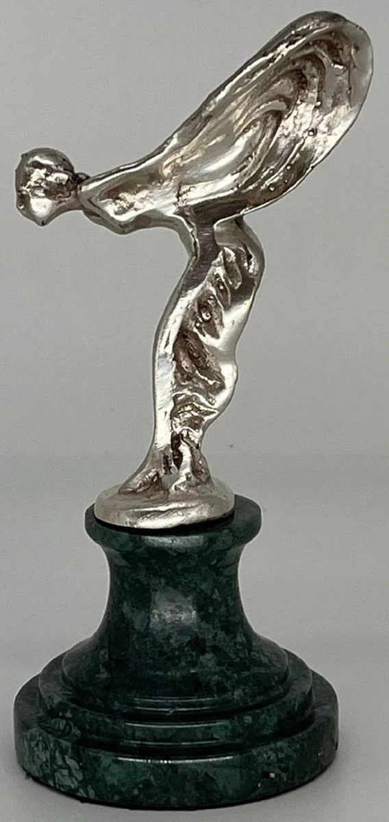 Luxus Briefbeschwerer Skulptur Frau mit Flügeln Silber / Grün 7 x 8 x H. 16 cm - Elegante Bronze Figur mit Marmorsockel - Schreibtisch Deko - Luxus Deko - Deko Accessoires