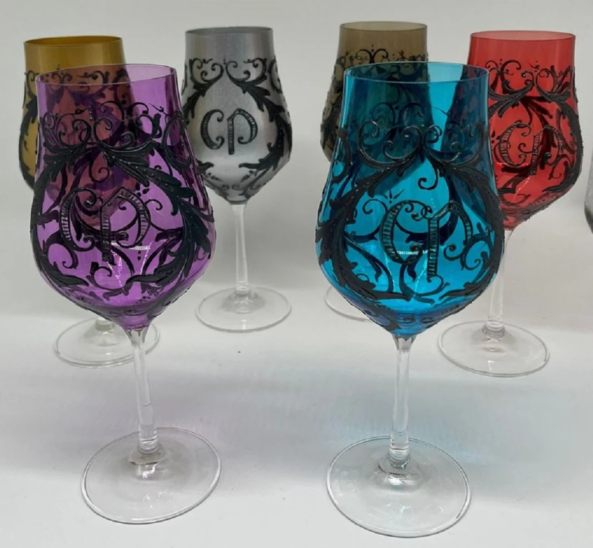 Luxury Baroque Wine Glass Set Colorful / Black - Handmade Wine Glasses