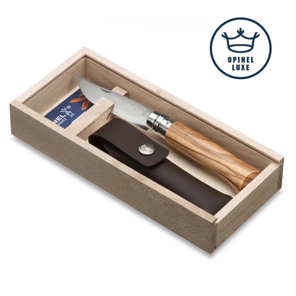 Opinel No8 Olivo + funda – Navaja de bolsillo serie Lujo