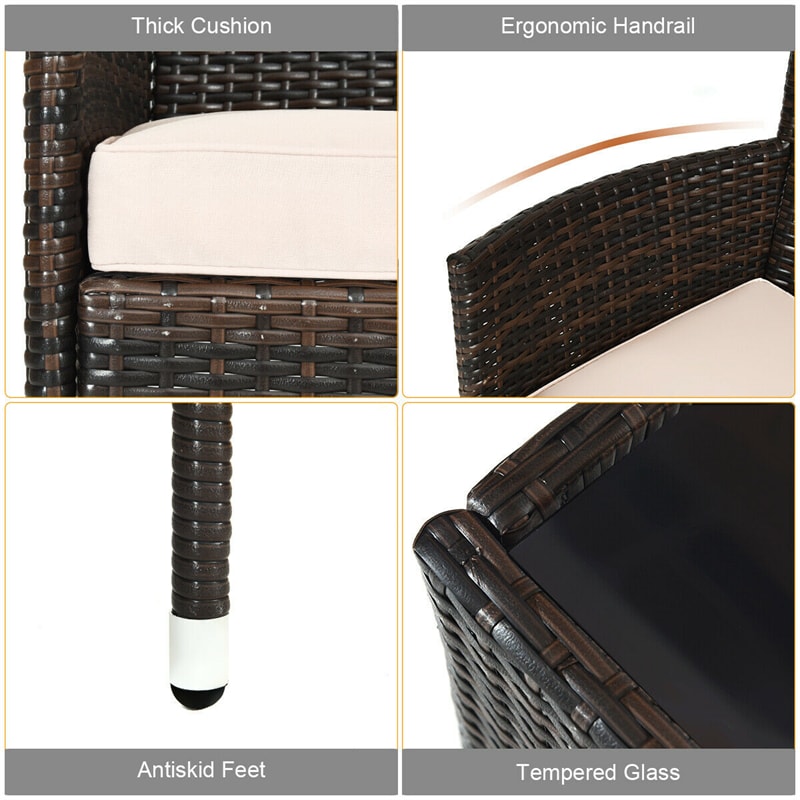 4 Pcs Outdoor Rattan Patio Conversation Set Wicker Furniture Set with Coffee Table and Cushion Sofas