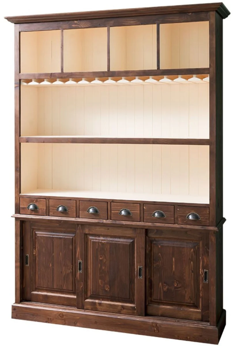 Country house style bar cabinet brown / white 150 x 35 x H. 210 cm - solid wood cabinet - country house style bar furniture