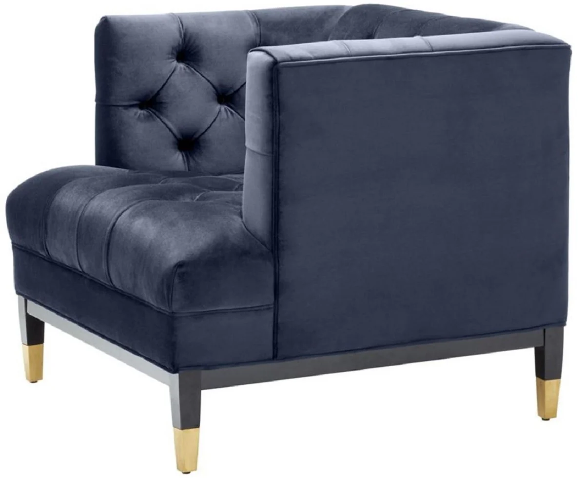 Luxury living room armchair midnight blue / black / brass 93 x 85 x H. 79 cm - Chesterfield Furniture
