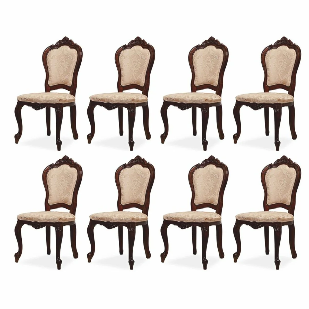 Luxury baroque dining room chair set of 8 with pattern beige / brown H. 103 cm
