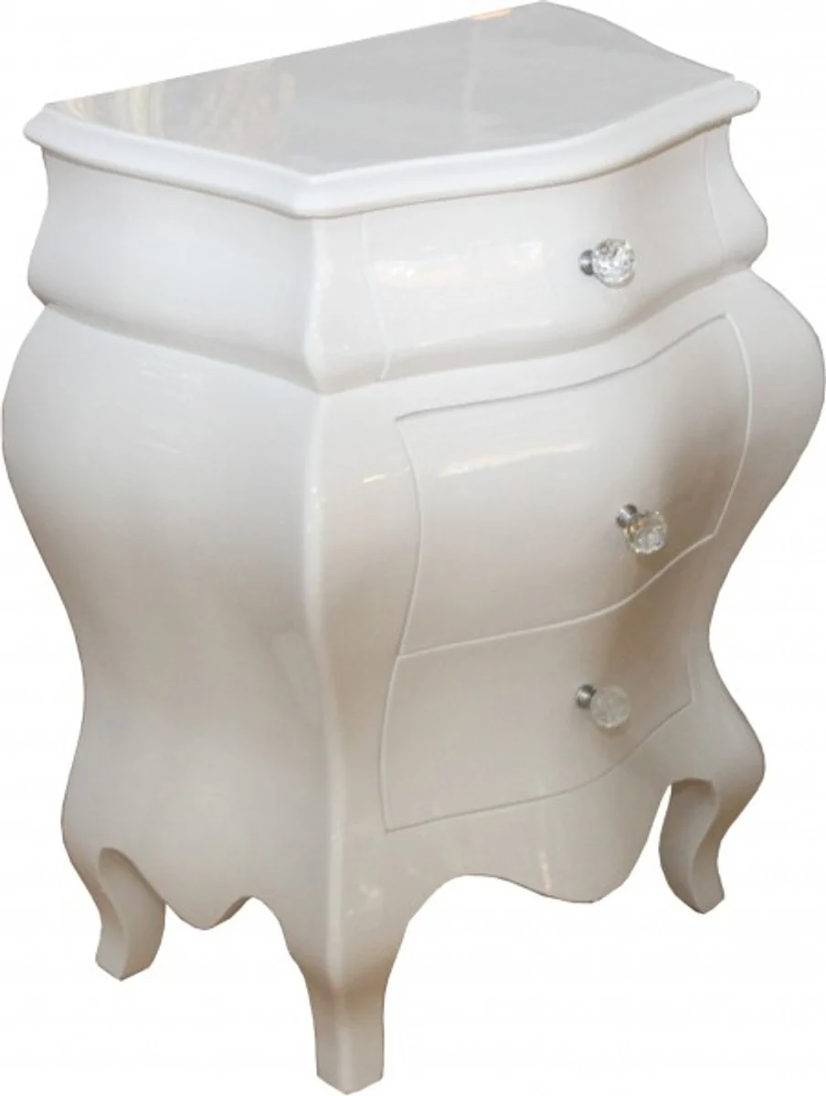 Baroque chest of drawers white glossy H 72 cm, W 57 cm - bedside table console