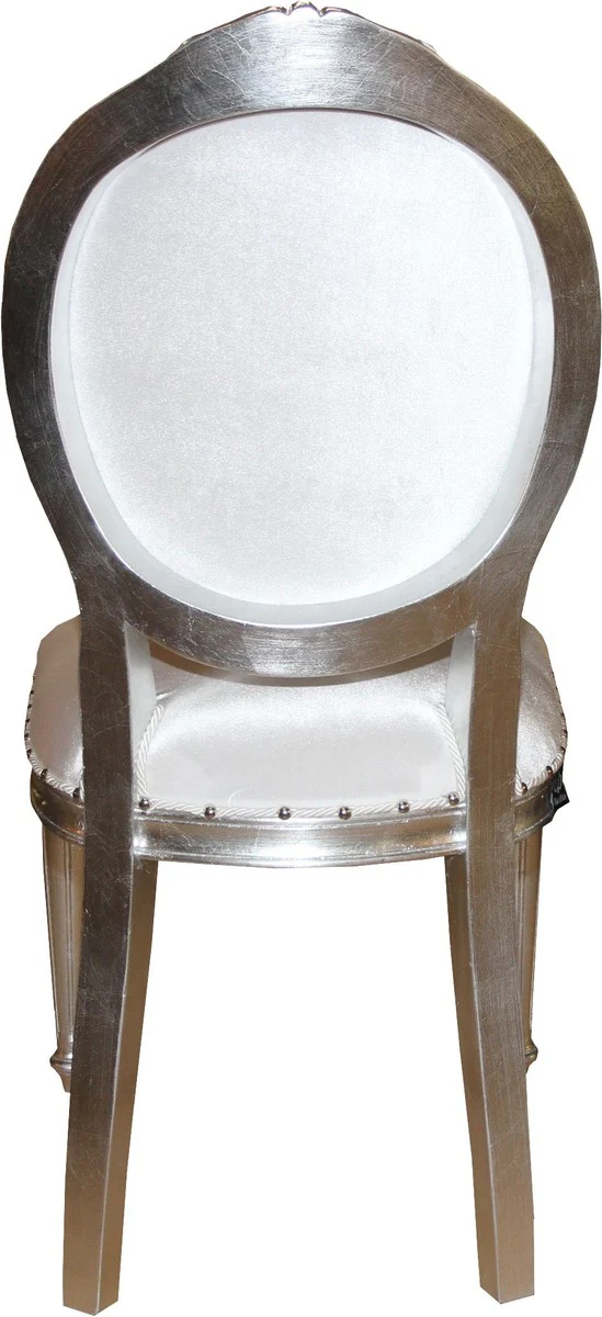 Baroque medallion luxury dining chair without armrests in white / silver - Limited Edition