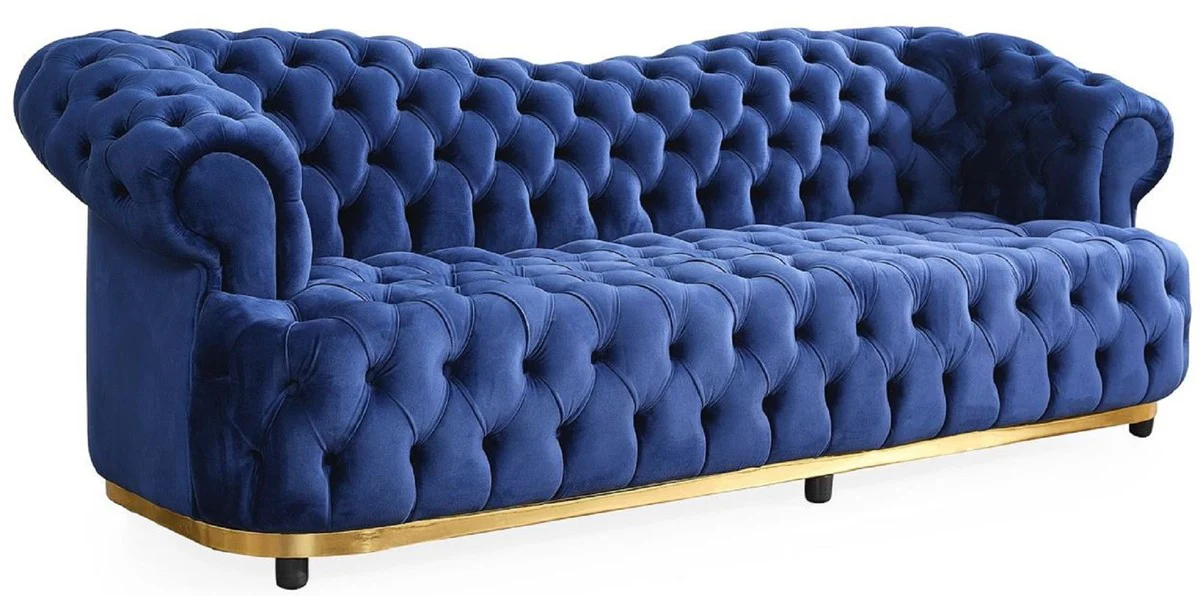 Luxury Chesterfield Velvet Sofa Blue / Gold / Black 240 cm