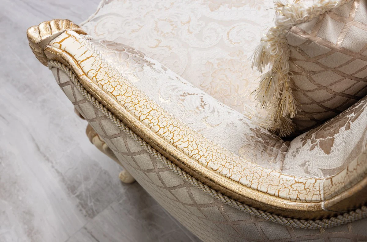 Luxury Baroque Living Room Sofa White / Antique Gold 230 cm - Baroque Living Room Furniture