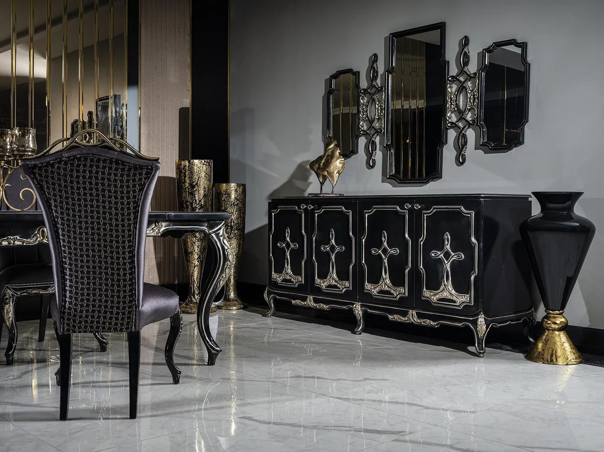 Luxury Baroque Dining Room Chair Set Purple / Black / Gold - Handmade Kitchen Chairs Set of 6 - Baroque Dining Room Furniture - Noble & Magnificent