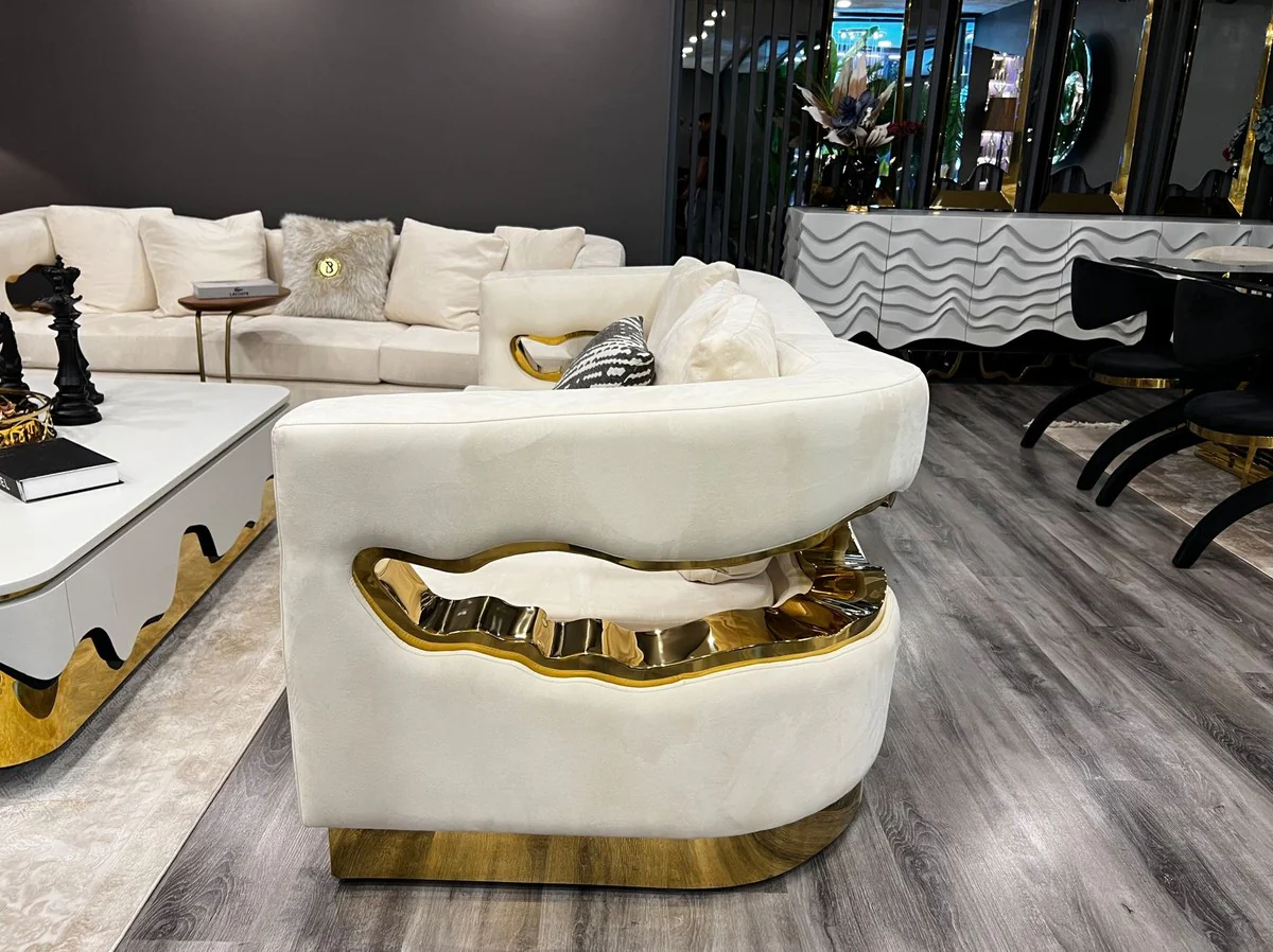 Luxury 2-seater sofa cream / gold 205 x 100 x H. 77 cm - living room sofa - hotel sofa - living room furniture - hotel furniture - luxury furniture - luxury furnishings - living room furnishings