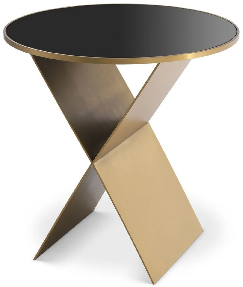 Luxury side table brass / black Ø 50 x H. 50 cm - Round stainless steel table with glass top - Living room furniture - Luxury collection