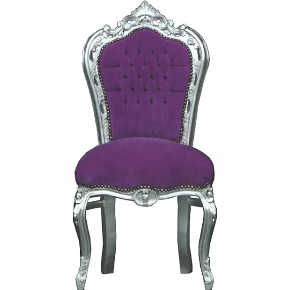 Baroque Dining Room Chair Purple Velvet Fabric / Silver - Furniture