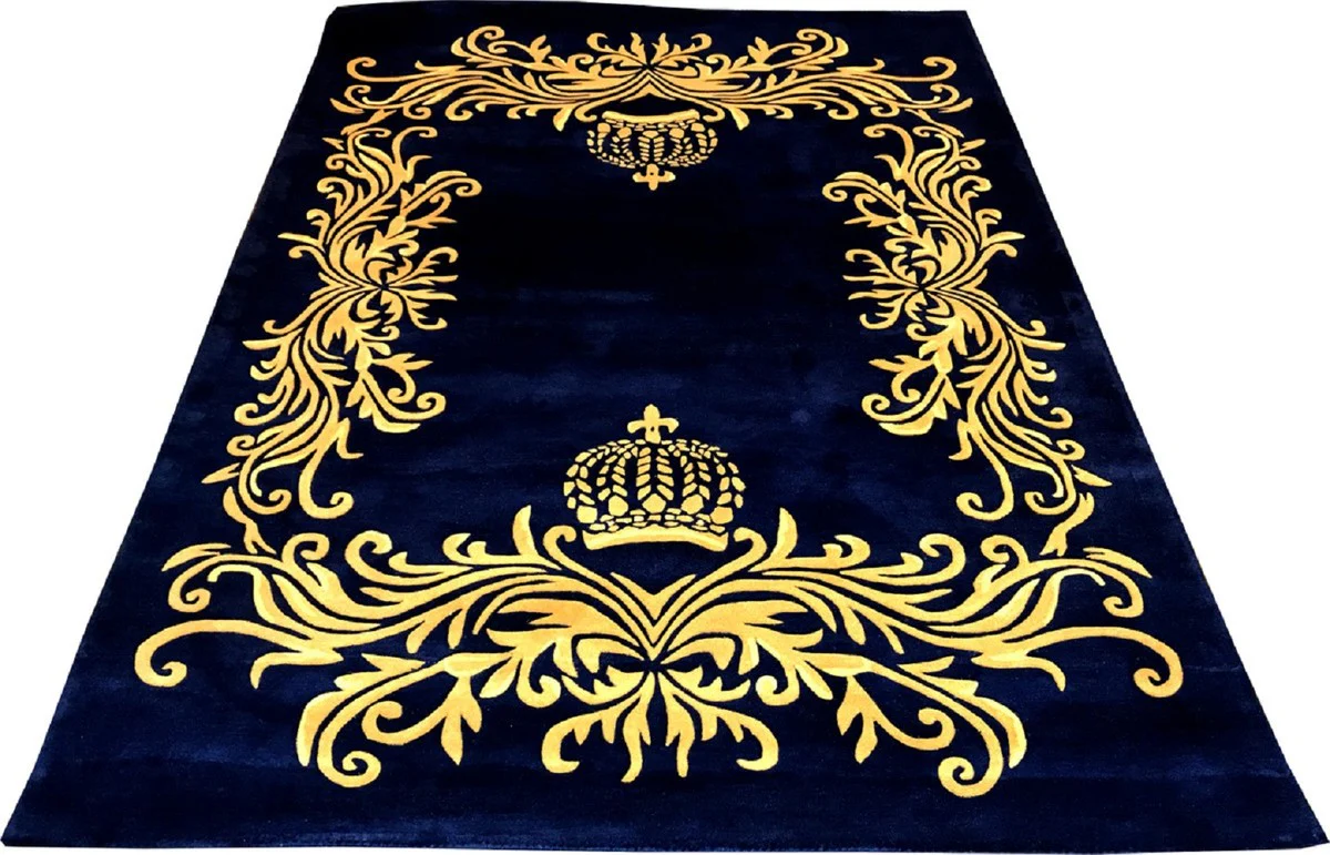 Pompöös by Luxus Carpet by Harald Glööckler - ALL SIZES - Crown Royal Blue / Gold - Baroque Design Carpet - Handwoven from wool