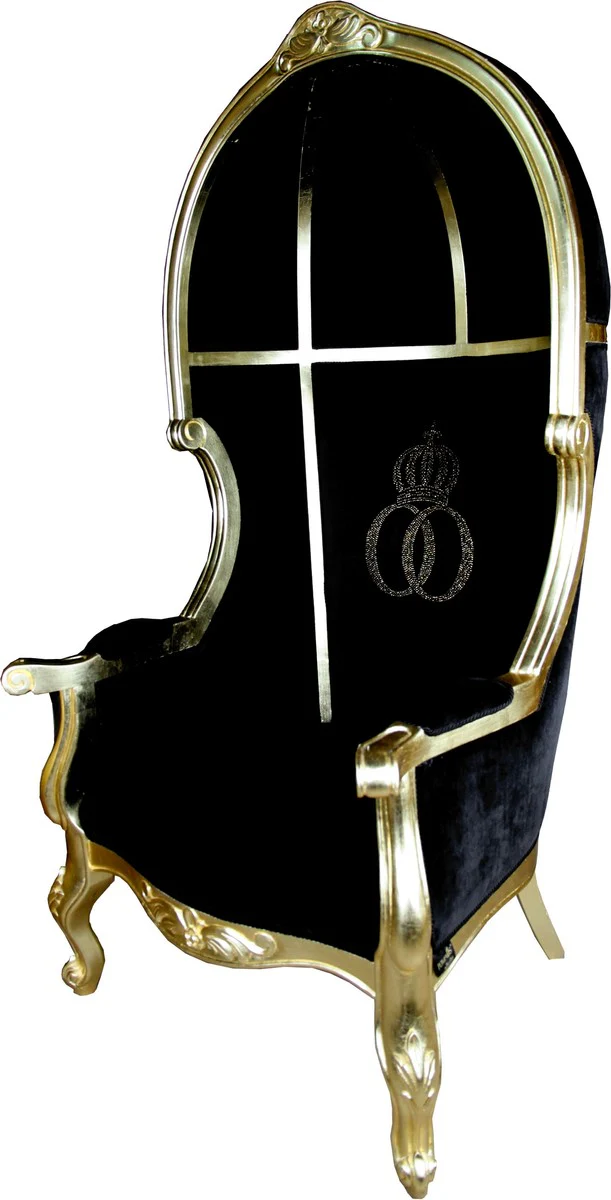 Pompöös by Luxury Balloon Baroque Armchair Black / Gold with Glittering Crown - Pompööser Baroque Armchair designed by Harald Glööckler