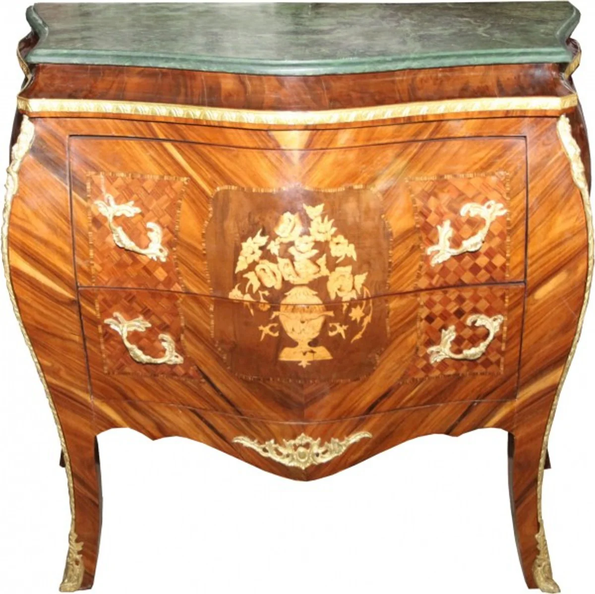 Baroque chest of drawers brown with marble top mahogany inlay with 2 drawers W 107 cm - Baroque furniture chest of drawers