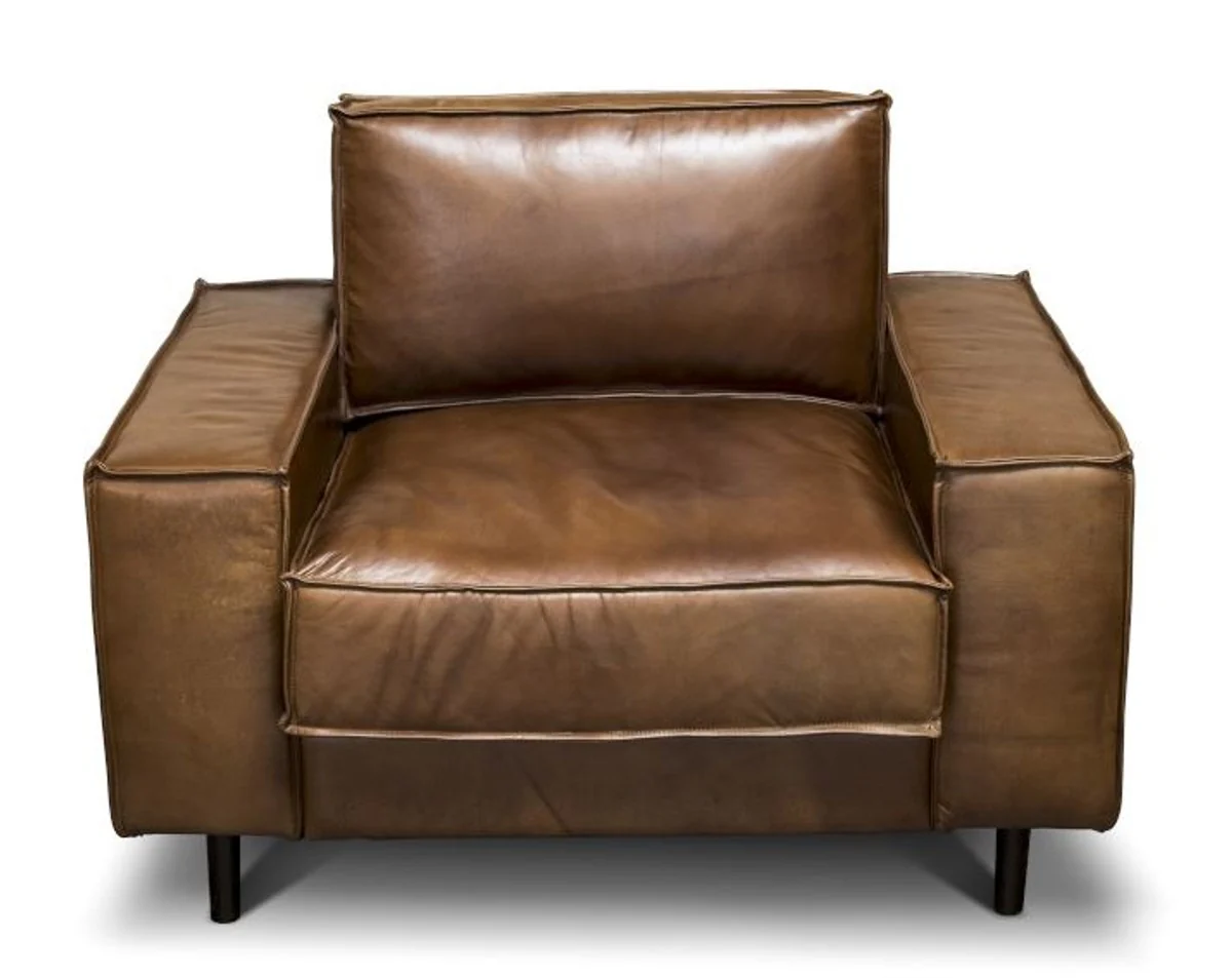 Luxury genuine leather lounge chair vintage leather brown - luxury living room armchair furniture buffalo leather