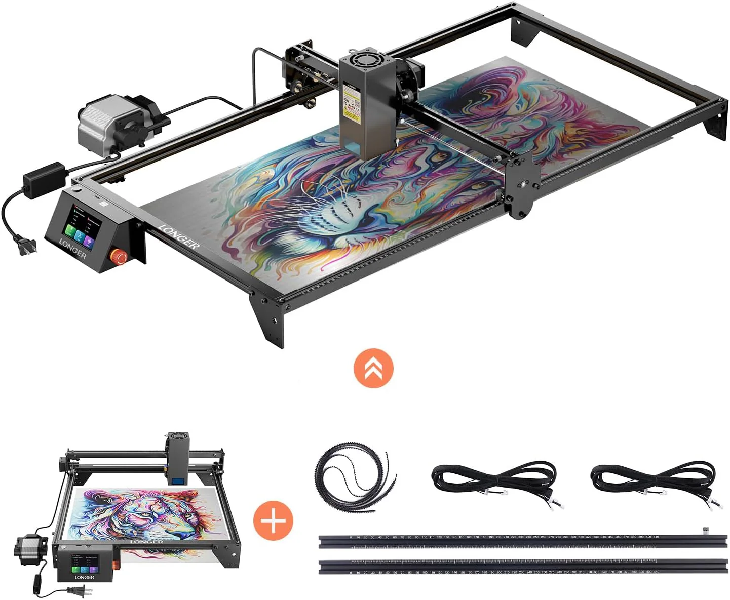 Longer RAY5 20W Laser Engraver with Air Pump and Y-Axis Expansion Kit, Extended Workspace to 33.46 x 15.75, 3.5” Color Touch Screen, App Offline Control, DIY Engraving Tool for Metal/Glass/Wood