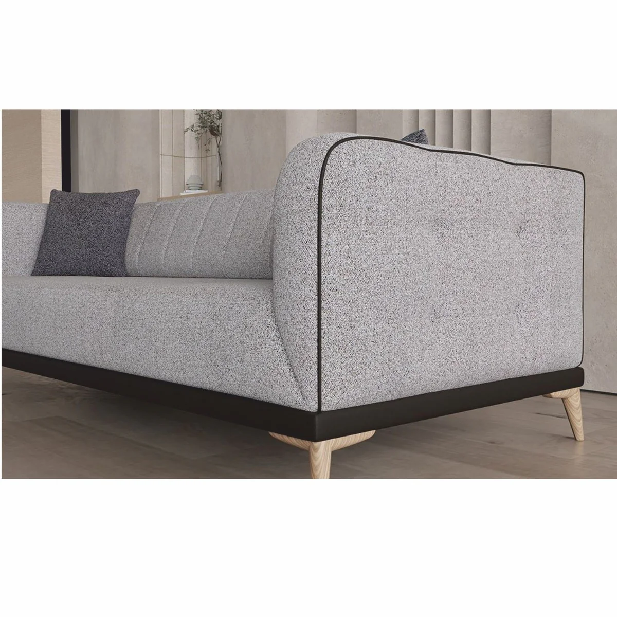 Luxury sofa bed with adjustable backrest gray / black / natural 229 cm
