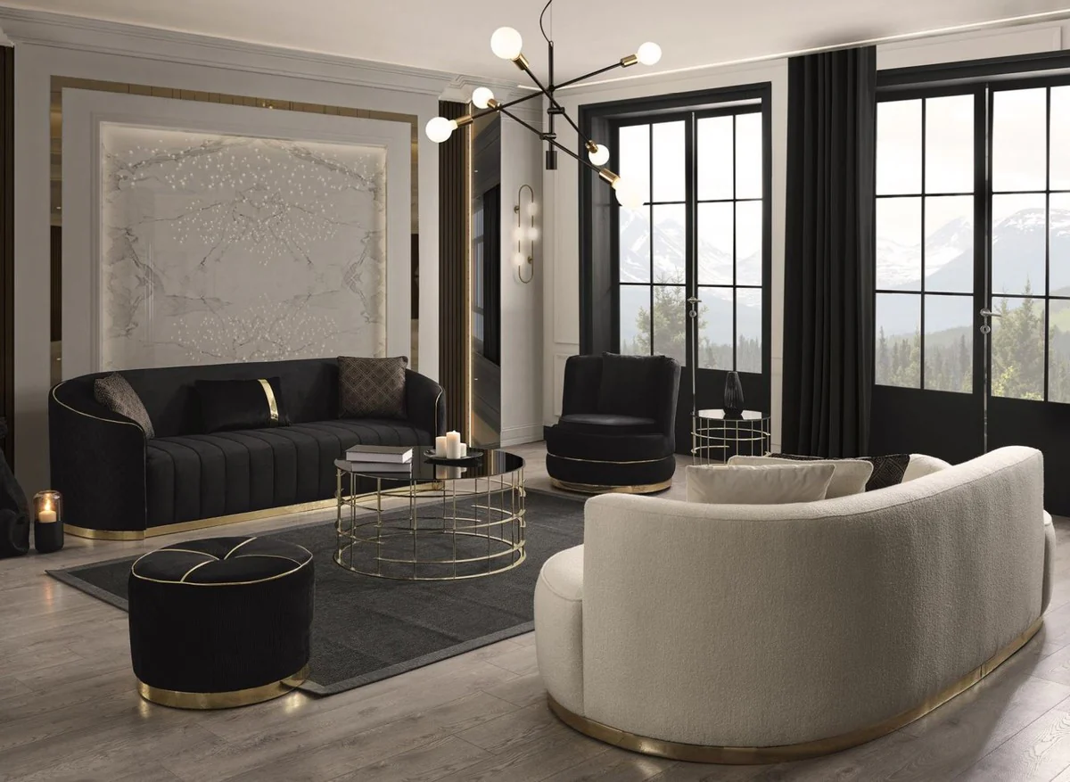 Luxury velvet 3-seater sofa black / gold 240 x 95 x H. 74 cm - living room sofa with elegant velvet fabric - living room furniture - luxury furniture - living room furnishings - luxury furnishings