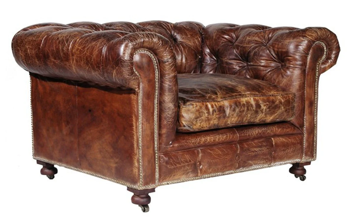 Chesterfield Luxury Real Leather Armchair Vintage Leather Kensington Cigar Brown - Club Armchair