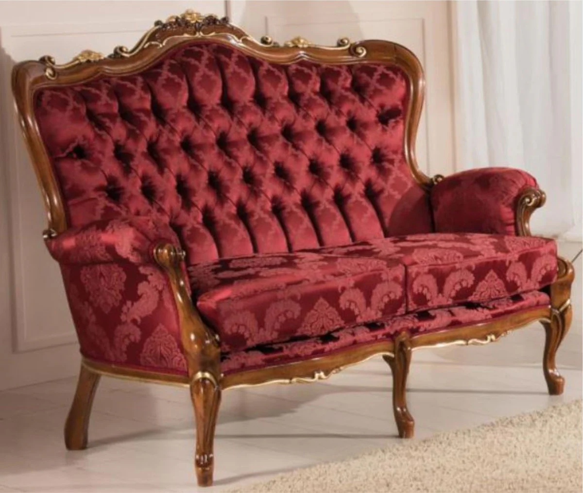 Luxury baroque living room sofa with elegant pattern burgundy red / brown / gold 144 x 90 x H. 115 cm - baroque style living room furniture - noble & magnificent
