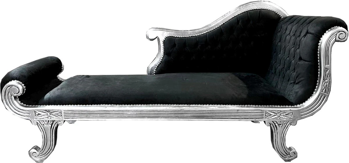 Baroque Chaise Longue Model XXL Black / Silver - Antique Style - Recamiere Living Room Furniture