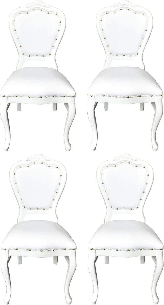 Luxury Baroque dining room set white / white 45 x 47 x H. 99 cm - 4 handmade dining chairs with faux leather - Baroque dining room furniture