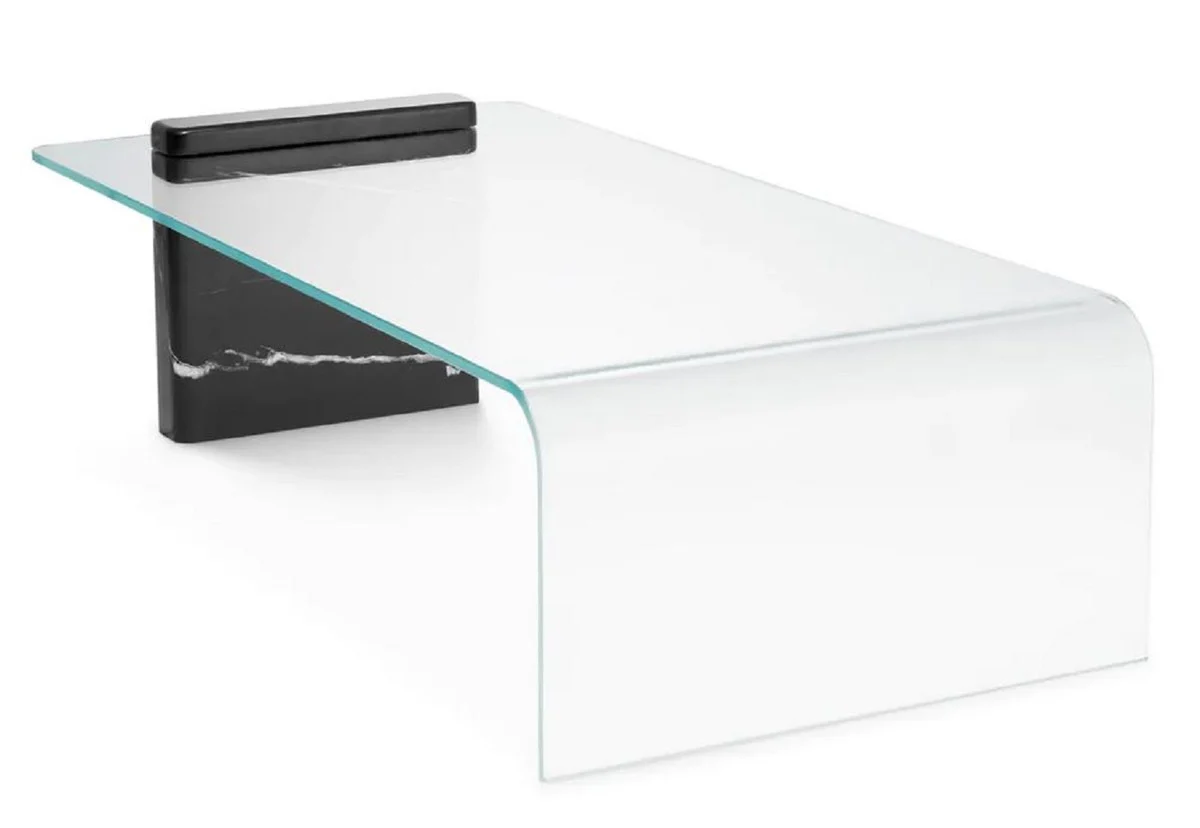 Luxury coffee table with glass top black 133.5 cm - luxury furniture