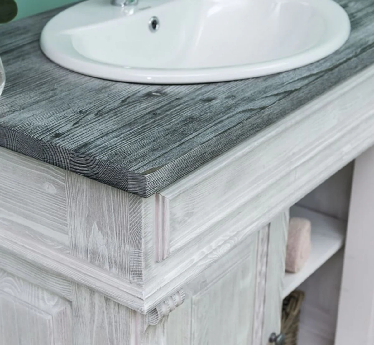 Country house style bathroom set light gray / dark gray - 1 washbasin & 1 wall mirror - solid wood bathroom furniture in country house style