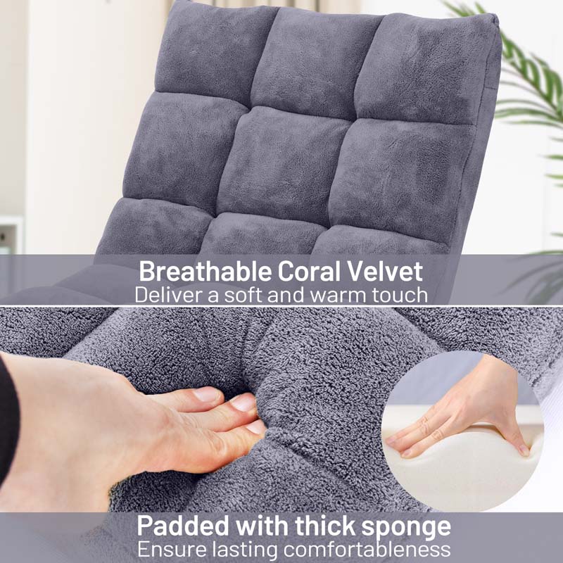 Memory Foam Floor Chair, 14-Position Adjustable Folding Gaming Sofa Chair with Back Support, Chaise Lounge Sofa Bed Recliner