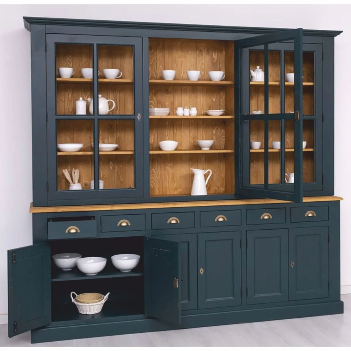Country house style dining room cabinet dark blue / natural color 245 cm - dining room furniture