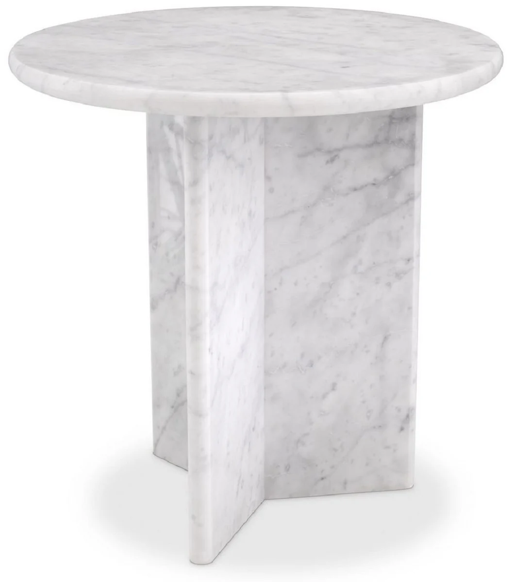 Luxury side table white Ø 45 x H. 45 cm - Round side table made of high-quality Carrara marble - Luxury marble furniture