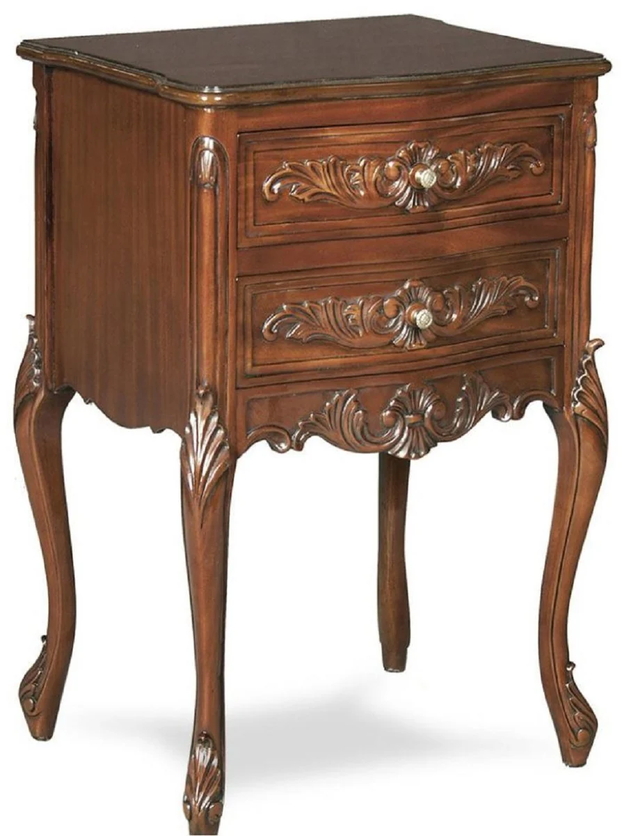 Luxury Baroque side table brown - handmade solid wood bedside table with 2 drawers - night dresser in baroque style - baroque furniture