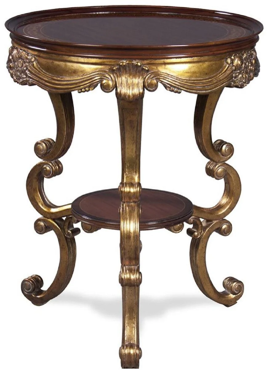 Luxury baroque side table dark brown / gold Ø 58 x H. 70 cm - Round mahogany table in baroque style - Baroque living room furniture