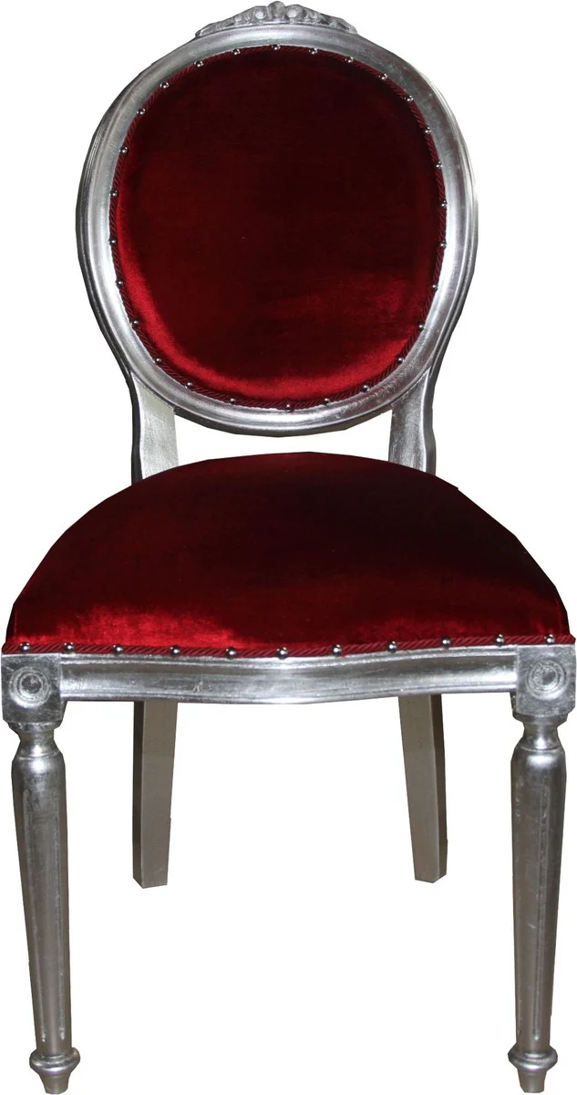 Baroque Medallion luxury dining chair without armrests in Bordeaux / Silver - Limited Edition