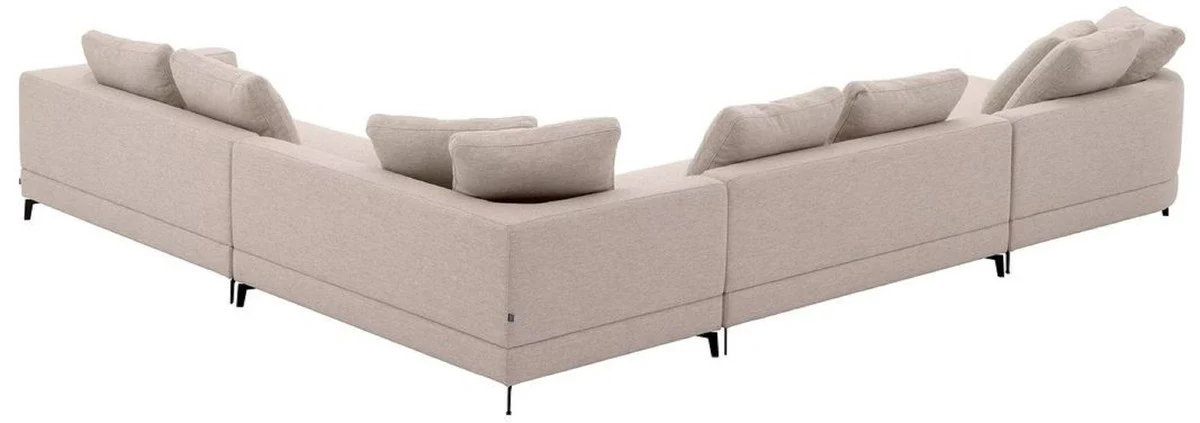 Luxury corner sofa sand / black 410 x 320 x H. 65 cm - living room sofa with cushions - living room furniture - living room furnishings - luxury furniture - luxury furnishings