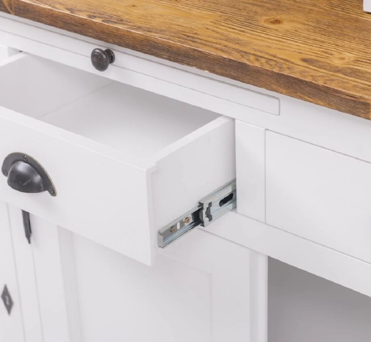 Country house style dining room cabinet white / brown 137 x 50 x H. 197 cm - solid wood kitchen cabinet - dining room furniture in country house style - country house style dining room furnishings